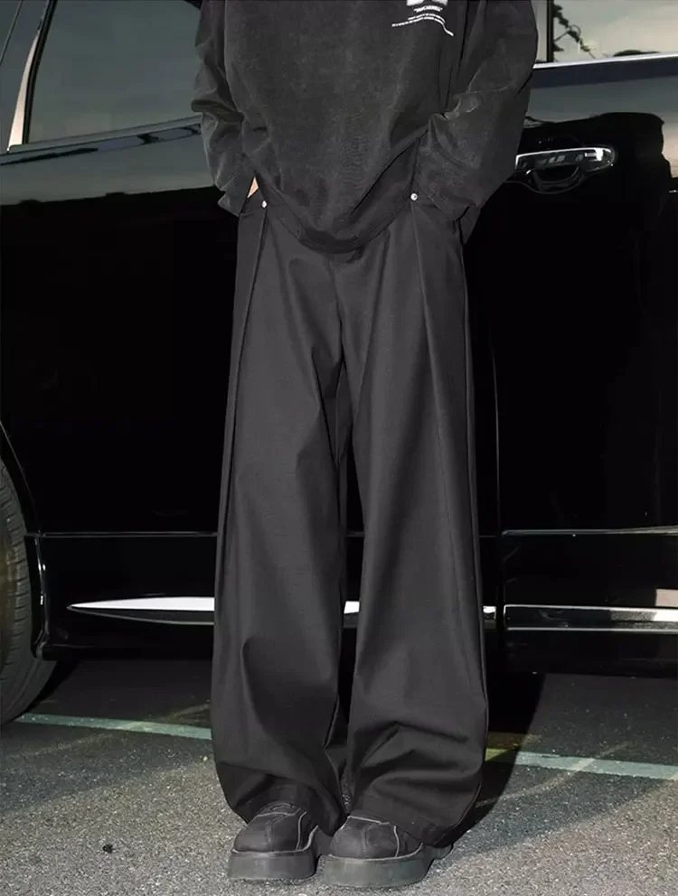 Frühling Casual Anzug Hosen Männer Volle Länge Gerade Büro Schwarz Grau Lose Breite Beine Formale Hosen Männer Hohe Qualität Anzug Hosen – Detail 15