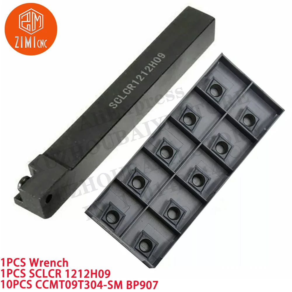 1PCS SCLCR1212H09 12mm External Turning Holder +10PCS CCMT09T304-SM Carbide Inserts CNC tool metal lathe mechanical cutting tool