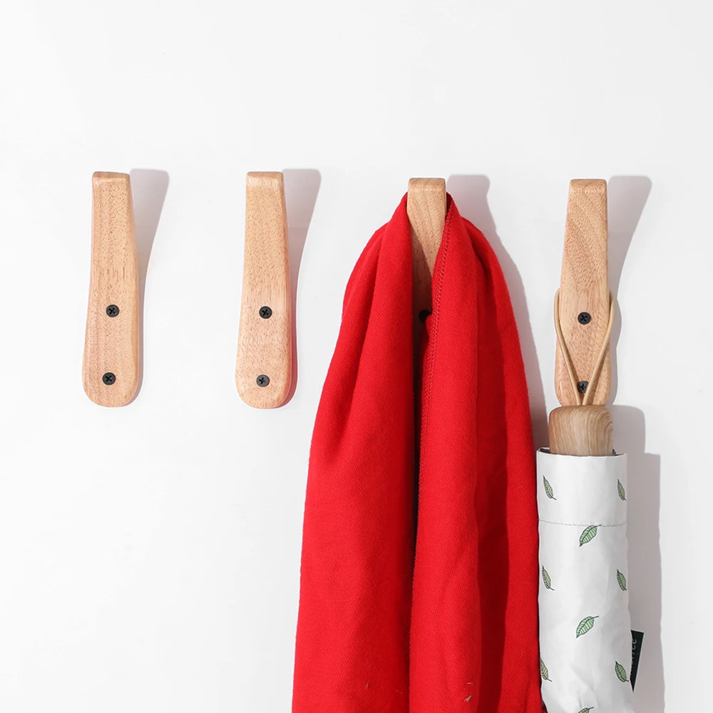 1pc Oak Wood Hook Coat Rack Hanger Wall Mounted Natural Wooden Organizer Vintage Home Decor Hat Bag Key Towel Mask Simple Modern