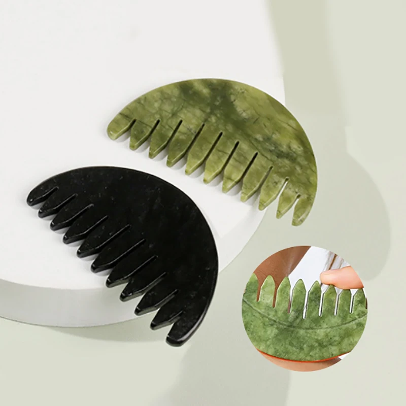 Jade Massage Comb Head Massager Lady Scalp Care Natural Jade Stone Combs Gua Sha Board Hair Brush Gouache Scraper Jade Massager