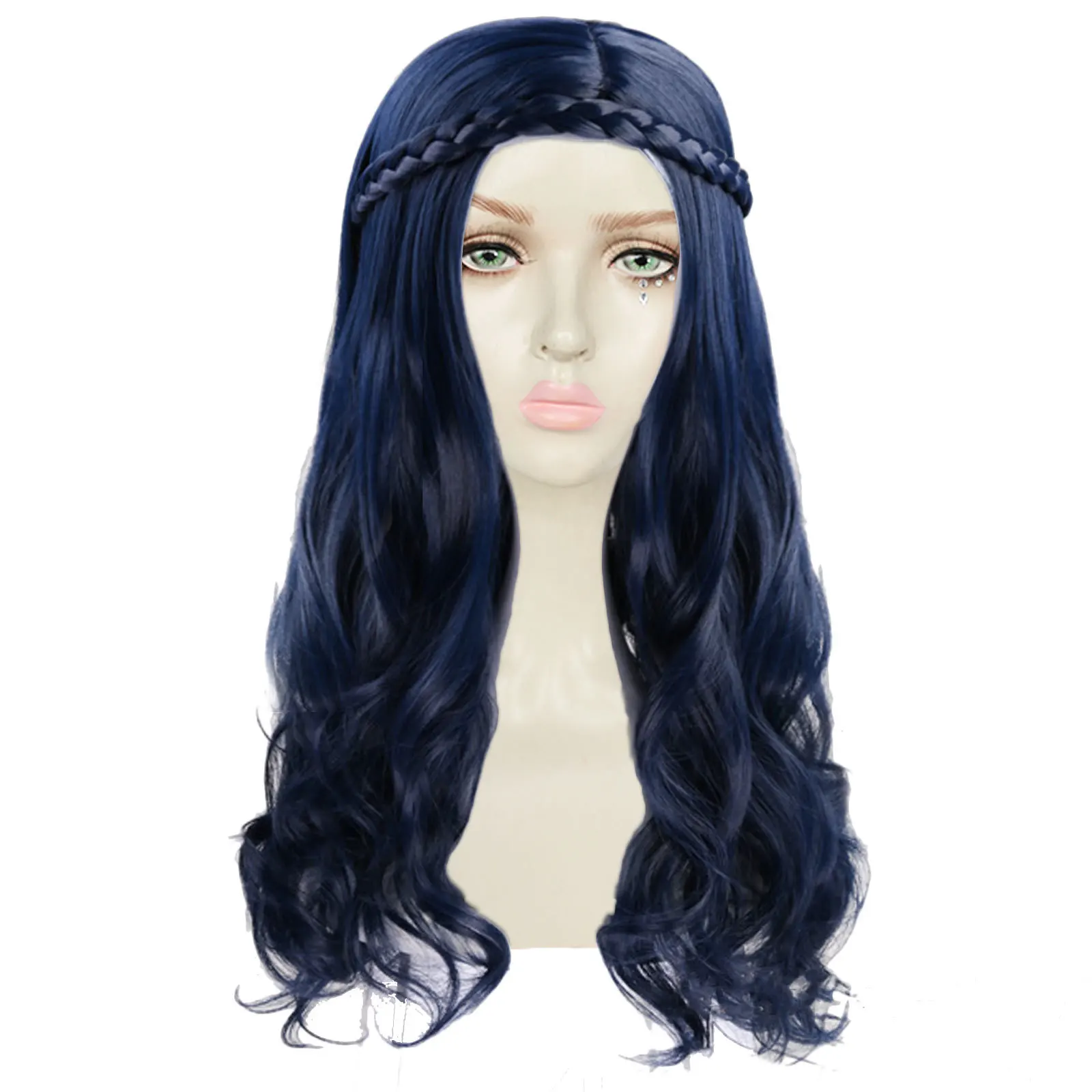 Parrucca riccia ondulata lunga dei discenti blu scuro 2 con treccia Costume Cosplay parrucca Cosplay delle donne dei capelli resistenti al calore