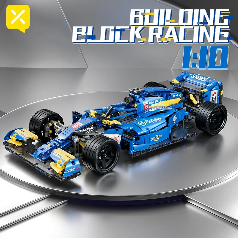 Kbox Blue F1 Formula Racing Car Building Block Model 1:10 مقياس مثالي لعبة المكعبات القابلة للجمع لتزيين سطح المكتب