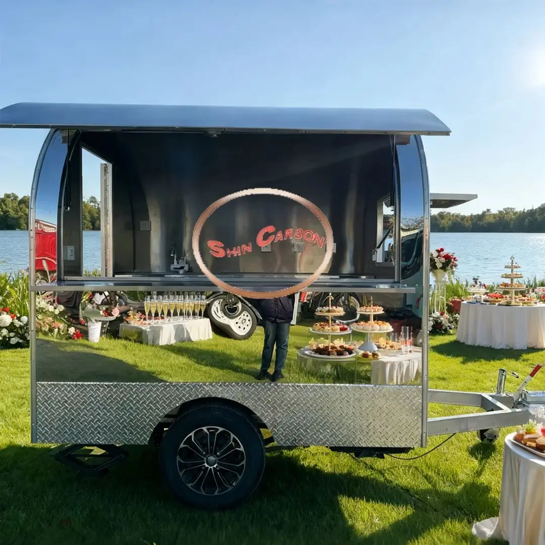 عربة طعام محمولة من الفولاذ المقاوم للصدأ، مقطورة تقديم الطعام المتنقلة مع محطة عمل للمطبخ الخارجي #1