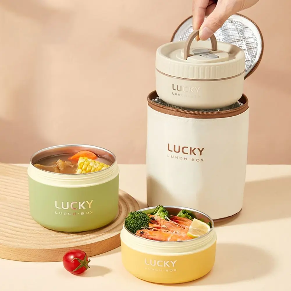 

Portable 304 Stainless Steel Thermal Lunch Box Double Layer Stackable Food Container Keep Warm Microwavble Soup Bowl Student
