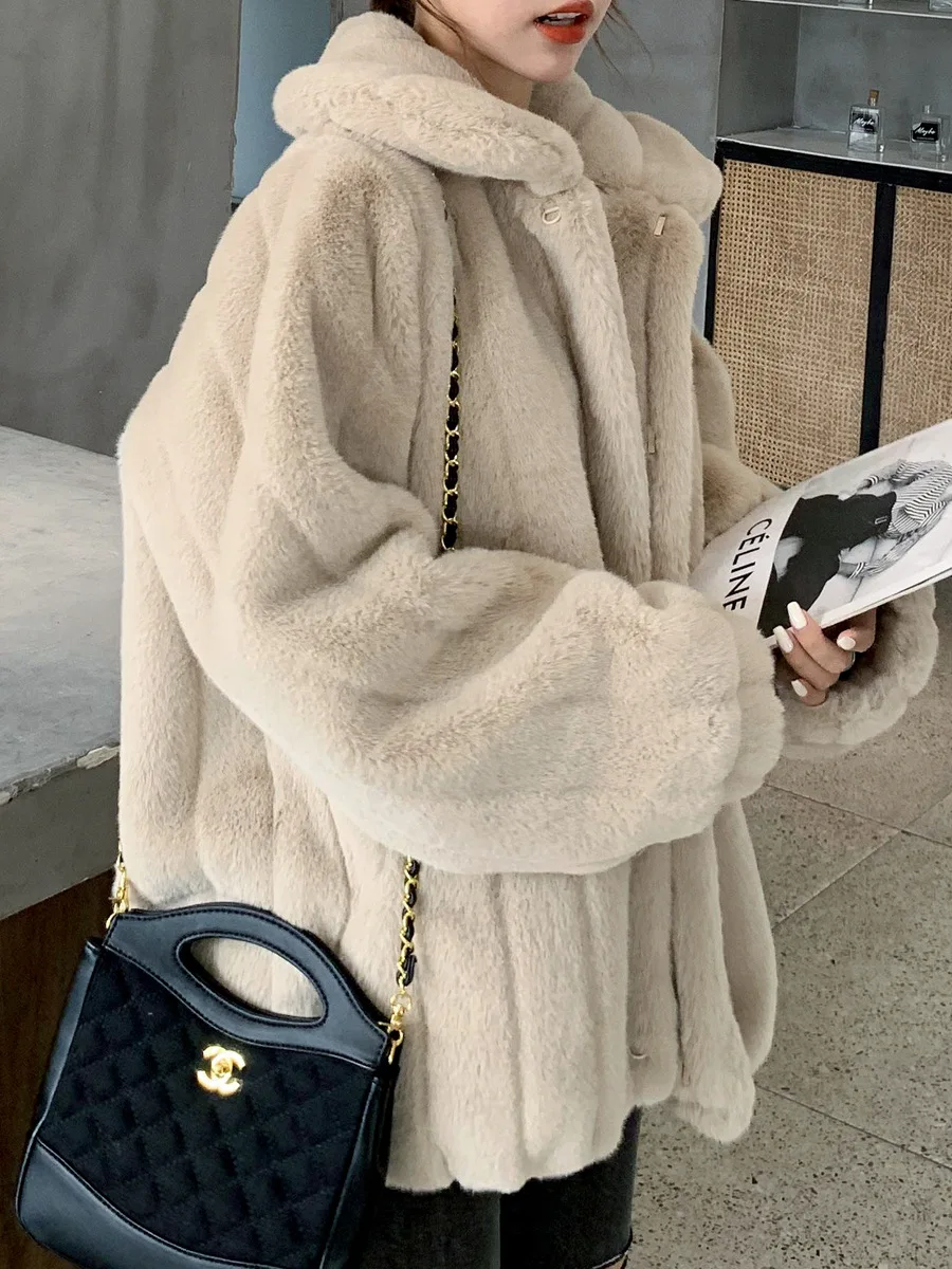 Kunstpelz-Top-Mäntel für Damen, haarig, gerader Schnitt, Nachtclub-Frau, Chaquetas im koreanischen Stil, Highstreet-Länge, ikonische zweireihige Ins