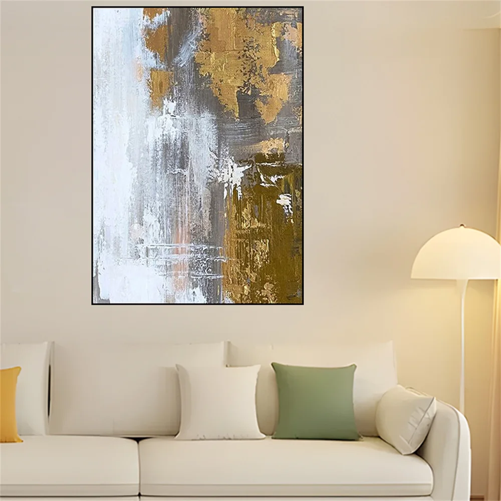 

100% Handmade Abstract Dreamlike Shading Method Oil Painting Blue Gold Poster Canvas Art Wall Picture Home Decor Mural Gift