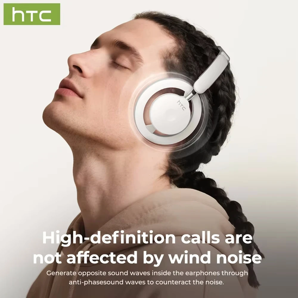 HTC HP06 سماعات رأس لاسلكية مفتوحة الأذن بلوتوث V6.0 Airy قابلة للطي AI ترجمة سماعة للكمبيوتر المحمول والهاتف والتلفزيون خفيفة مجوفة