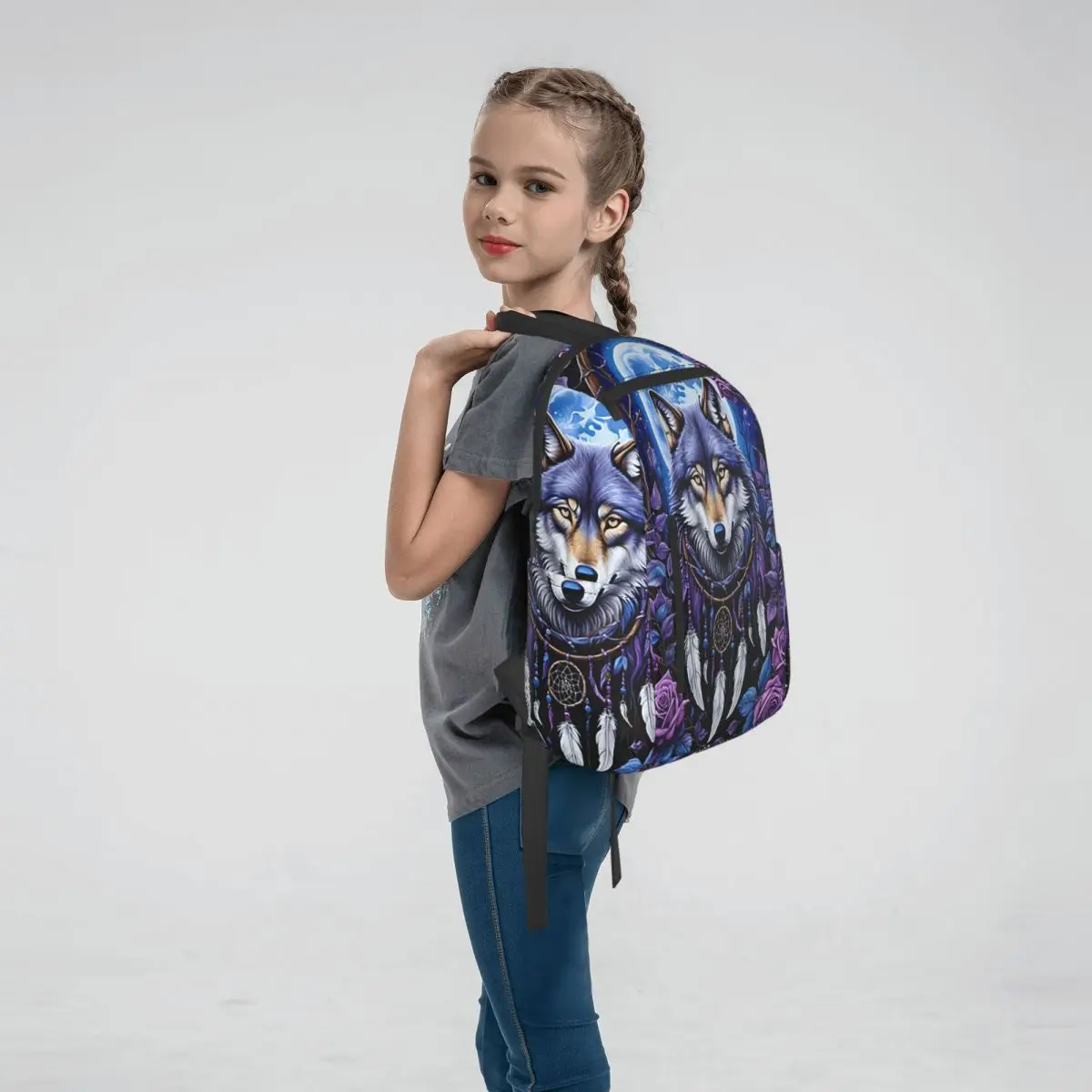 Dreamy Ethnic Style Wolf Backpack Daypack Children BookBag School Bag Shoulder Bags for Men Women