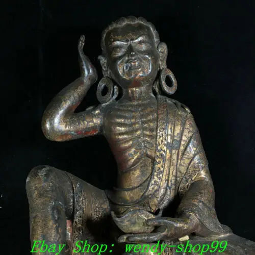 11" Old Tibetan Buddhism Bronze Temple Seat Milarepa Buddha Deer Head Statue