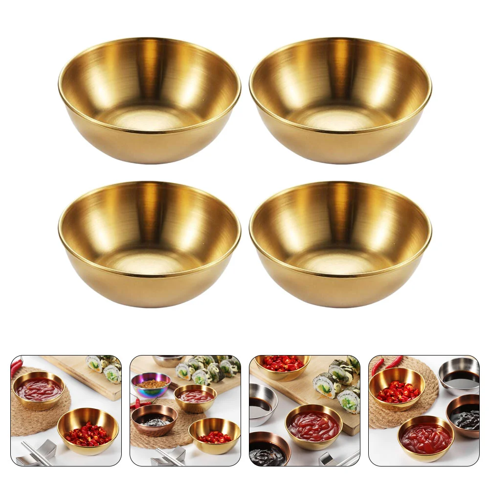4 Pcs Golden Sauce Dish Food Shop Equipment Seasoning Bowl Container Dipping Kitchen Tableware Stainless Steel Plate Versatile