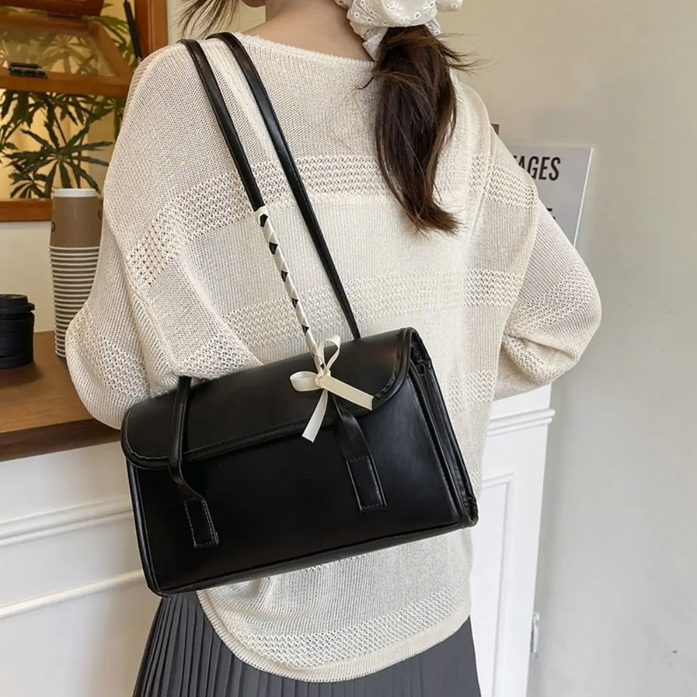Sac à bandoulière Y2K en cuir PU avec nœuds, grande capacité, pour filles, portable, couleur unie, pour voyage