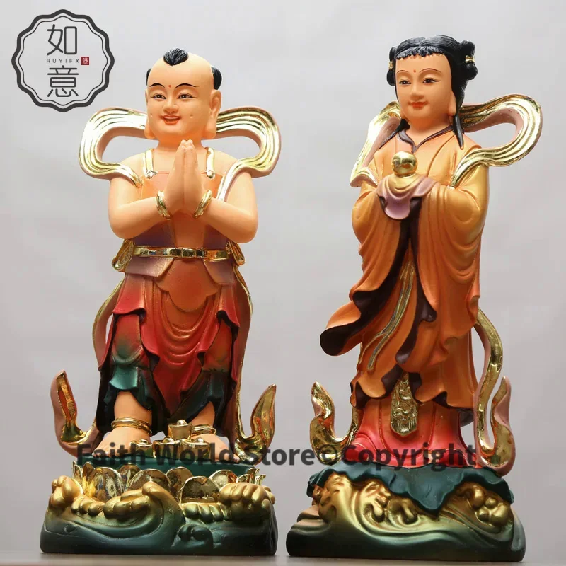 Пара 2 шт., оптовая продажа, фигурка Будды HOME SHOP, пропичная FENG SHUI GUANYIN TONGZI, горничная JIN TONG YU NV, цветная статуя Будды Пара 2 шт., оптовая продажа, фигурка Будды HOME SHOP, пропичная FENG SHUI GUANYIN TONGZI, горничная JIN TONG YU NV, цветная статуя Будды