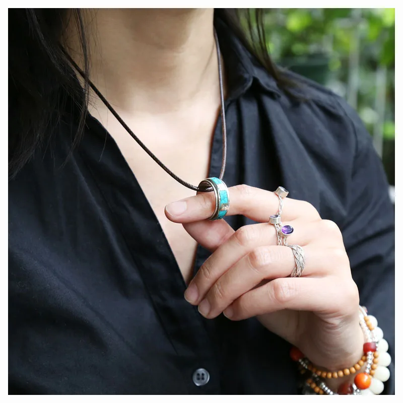 R206 Tibetano Mantra Amuleto Spin Luck Anelli per Uomo OM MANI PAD ME HUM Multi Colori