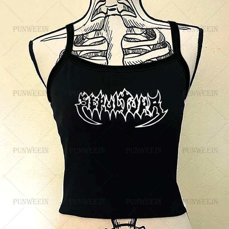 Dark Gothic The Brazilian Metal Band Grunge Vintage Punk chic Top Sleeveless Baby tees Harajuku Emo Y2k 90s Streetwear Crop Top