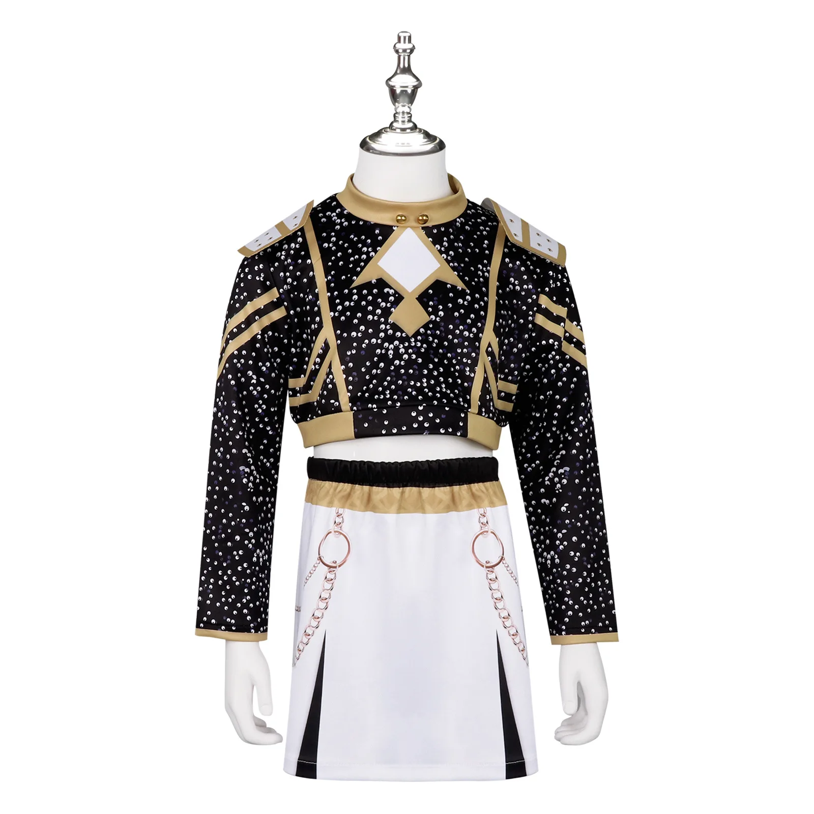 Bambini Rumi Zoey Mira KPop Demon Hunters Costume Cosplay Parrucca Set Abito nero dorato per Halloween Party Gioco di ruolo Outfit