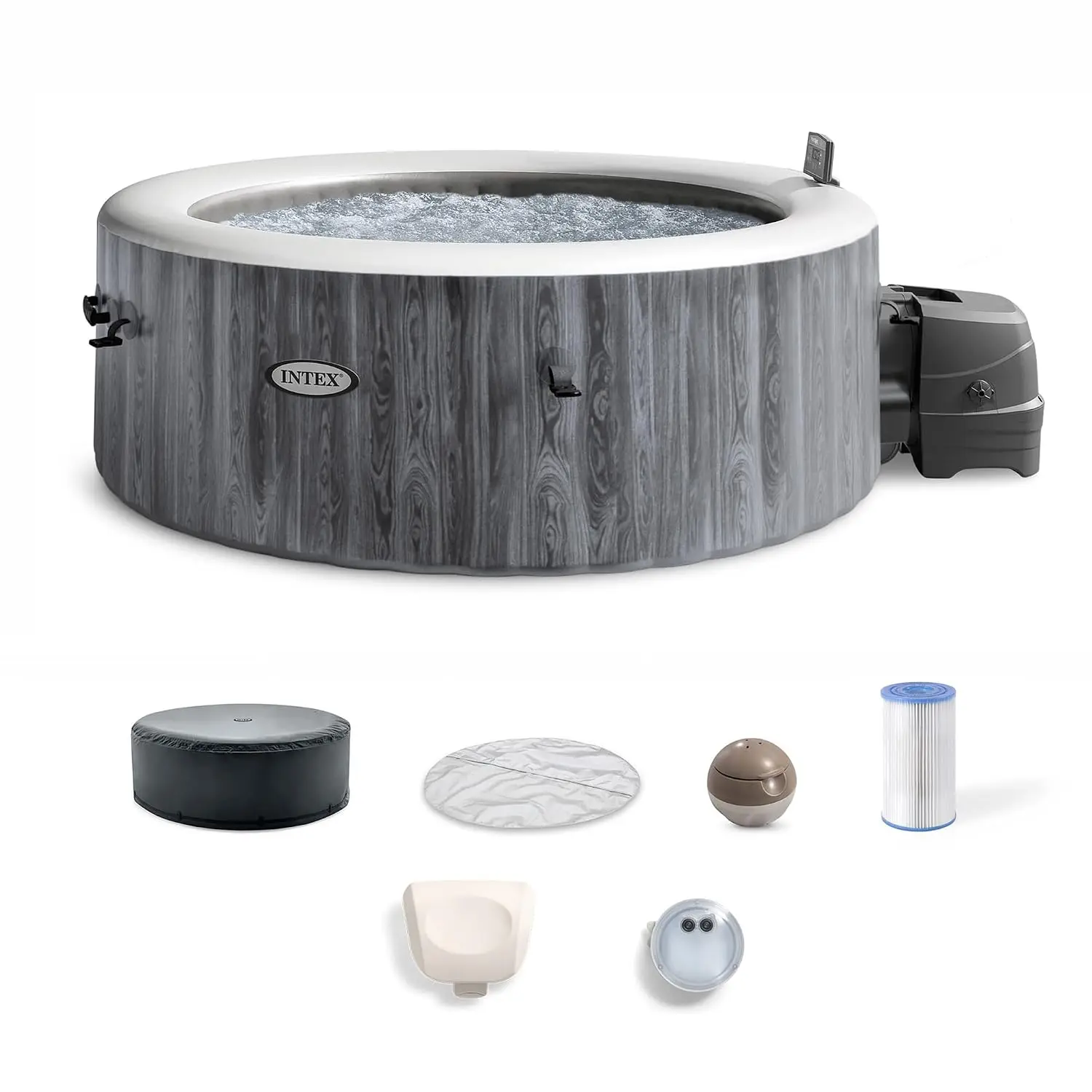 PureSpa 4 Person Inflatable Hot Tub with Energy-Efficient Spa Cover, Customi