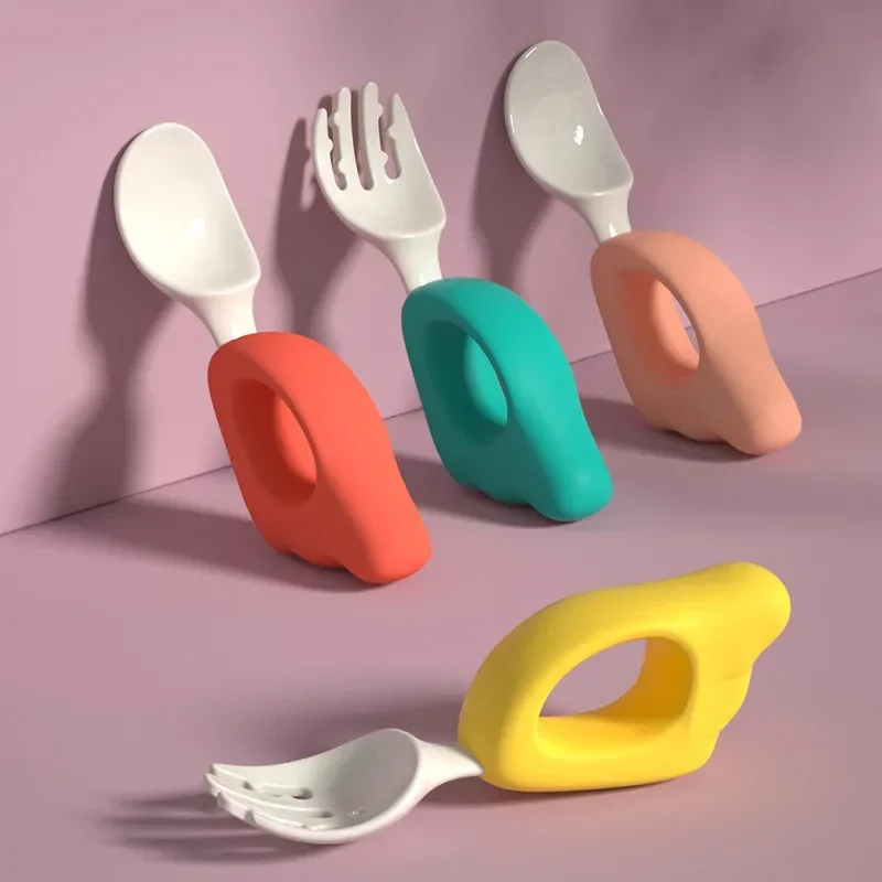 Cuillère et fourchette pour apprendre à manger pour bébé, apprentissage de l'alimentation, 1-2 ans, ensemble de baguettes pour enfant, fourchette alimentaire complémentaire, ustensiles de cuisine en plastique