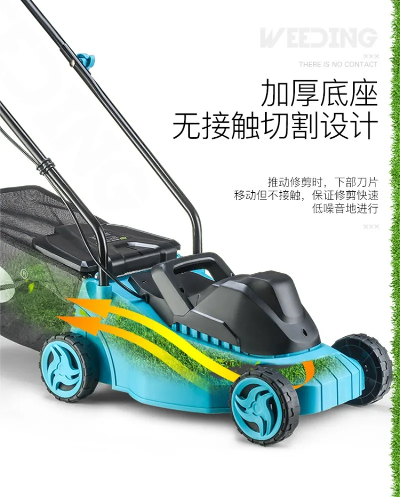 Small Corded Hand‑pushed Lawn Mower 1200W, 3‑Gear Cutting Height Adjustable 25cm/44cm/62cm for Home Garden Use