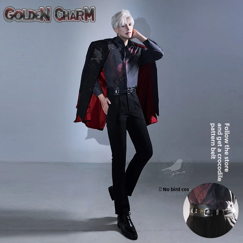 

Love and Deepspace Sylus Cosplay Costume Set for Men with Red Wig - Onychinus Halloween Party Uniform Premium Roleplay Suits