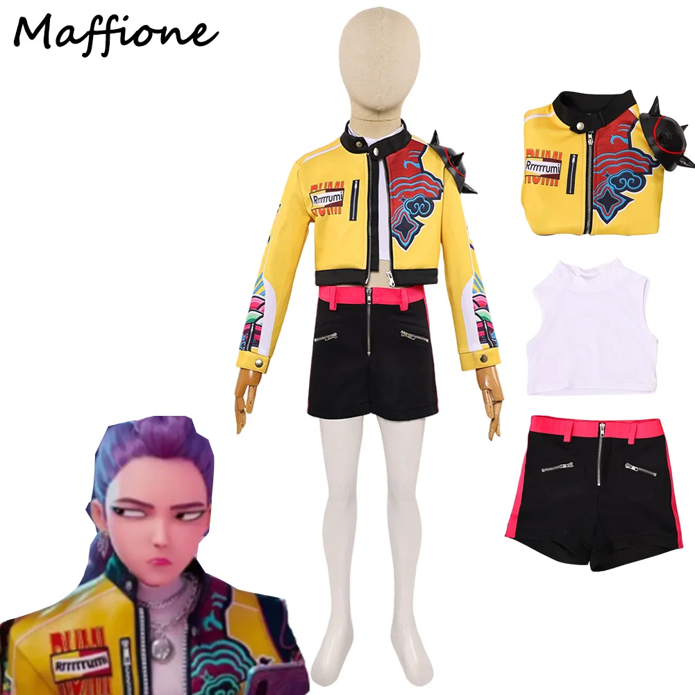 

Demon Hunter of KPop Rumi Cosplay Kids Children Fantasia Costume Child Disguise Yellow Uniform Coat Pants Set Halloween Suits