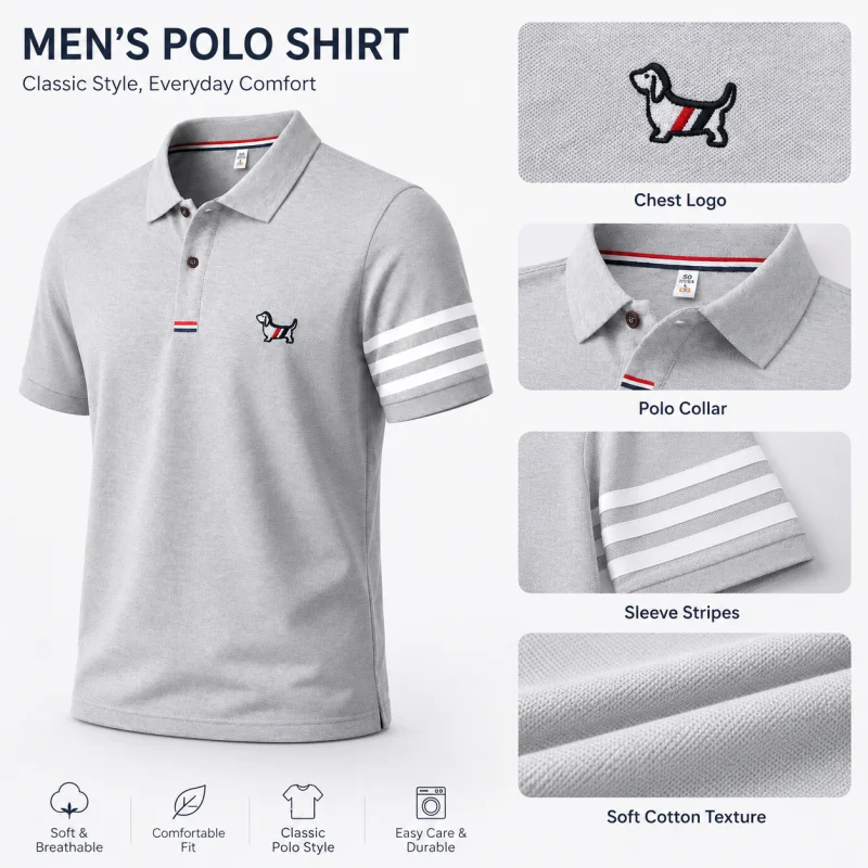 Luxury Brand Men's High Quality Short Sleeves Polo Shirt Lapel Embroidery Puppy Cuff Stripe T-Shirt Business Leisure Men's Wear view 2