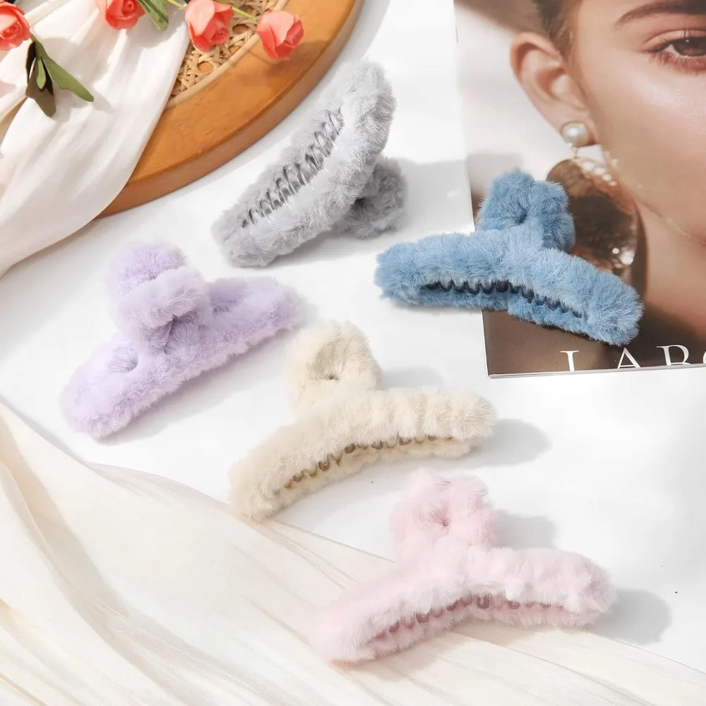 Soft Fluffy Hair Clip Women Faux Fur Hair Claws Hair Accessories Korea Hairgrip Hairpin Barrette Fashion Hair Crab Ornaments New