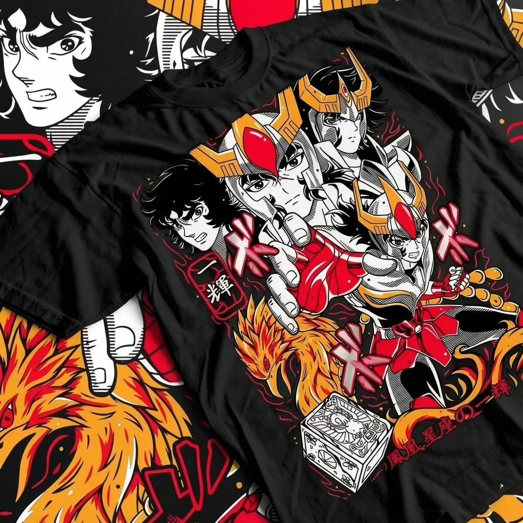 Saint Seiya Anime Manga Printed T-shirt, Men's and Women's Summer Cotton Loose Fashion Round Neck Short Sleeve Casual Top