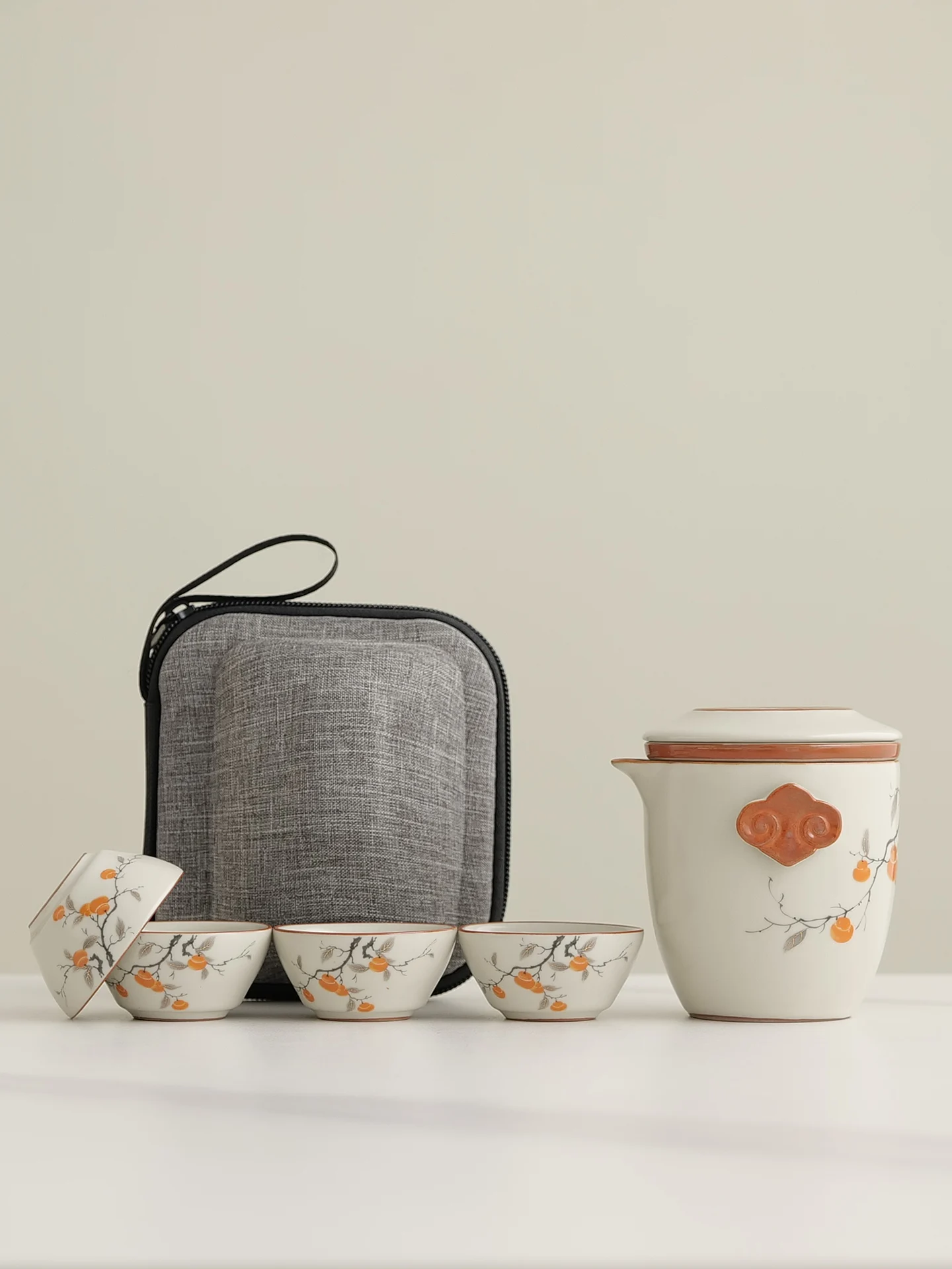 Portable Ceramic Tea Set Travel Kit Yixing Teapot with Four Cups Simple Style Handmade Dehua Porcelain Filtered Tea Equipment