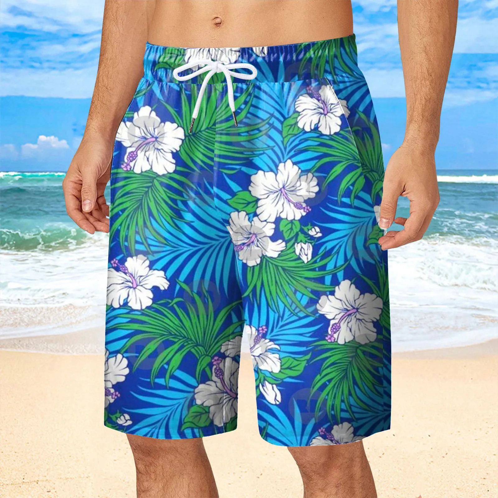 Pantalones cortos de playa para hombre, Bañador con estampado 3d de flores, informales, con vendaje elástico