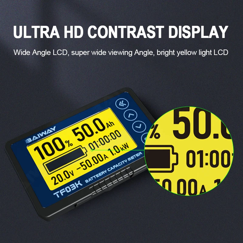 Coulomb Counter Meter Indicador de Capacidade da Bateria Display de Corrente de Tensão Lithium for Chumbo Acid Battery Detector TF03K, 8-120V