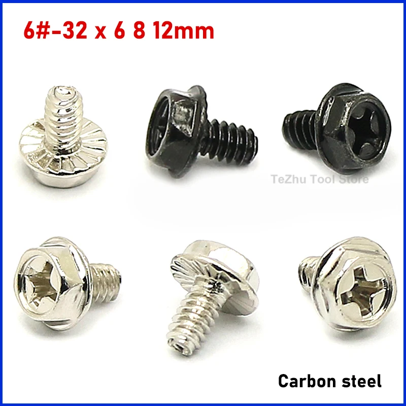 

50pc Black Nickel Plated 6#-32 x 6 8 12mm PC Case Power Supply Hard Drive Motherboard Phillips Head Mount Fix Screw DIY Computer