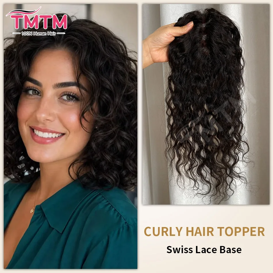 9x14cm Curly Remy Human Hair Toppers With Clips Black Brown Clip in Hair Toppers for Women Skin Scalp Hair Pieces For Thin Hair