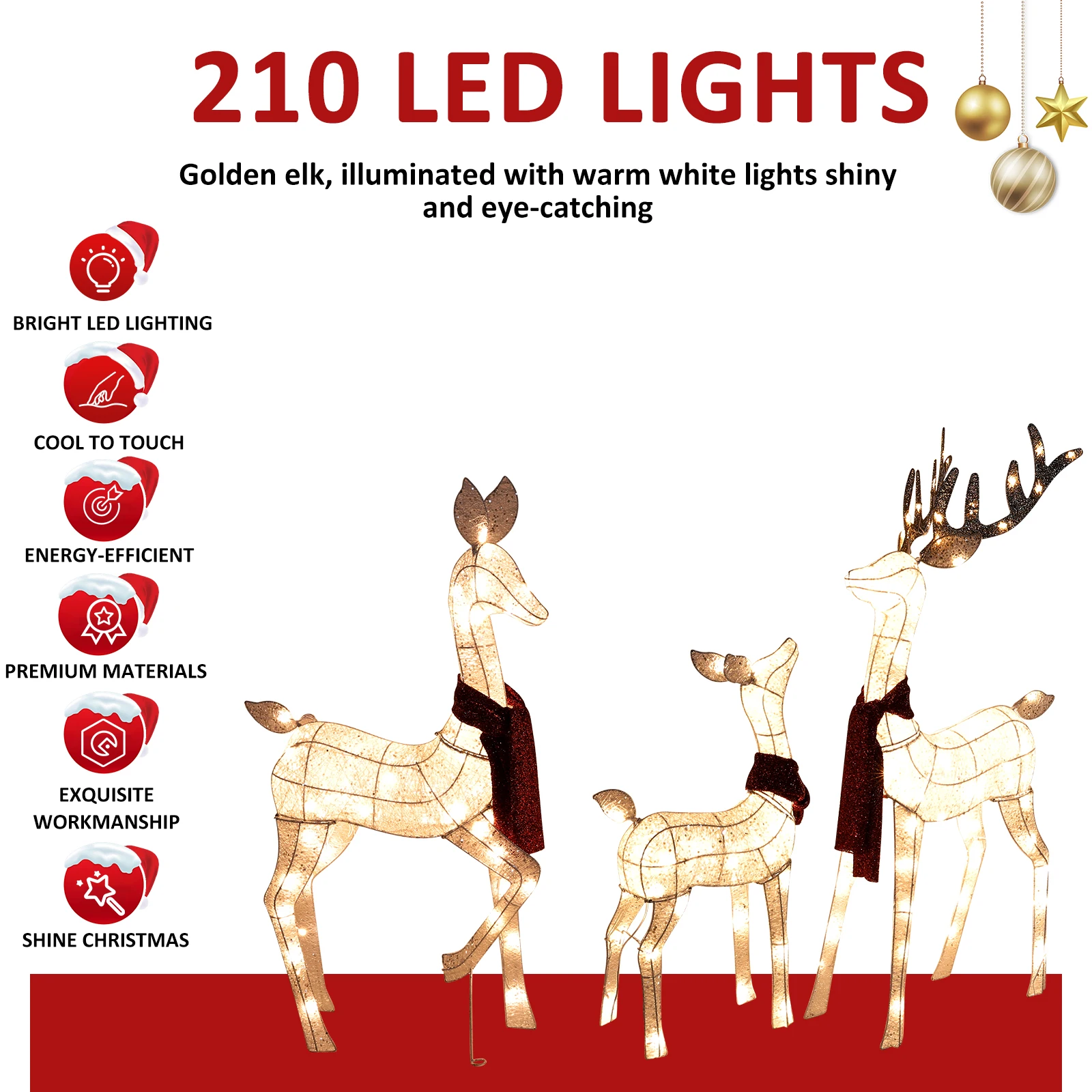 3-Piece Large Lighted Christmas Deer Family Set Outdoor Yard Decoration with 210 LED Lights