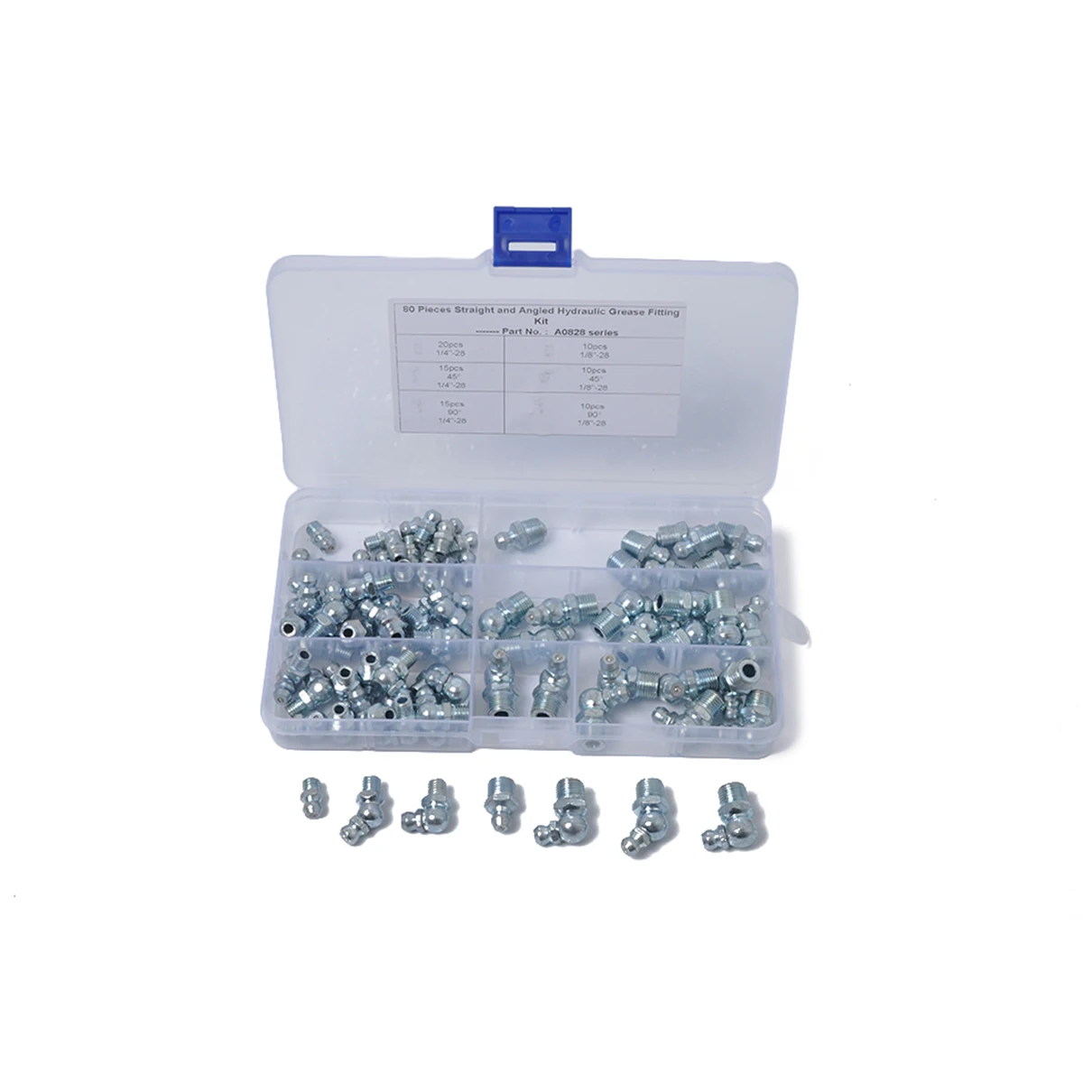 

80pcs Grease Angle Grease Fitting Straight Angle Bearings Lubricant Tools Accessories Parts Steel Construction Kit Storage Case