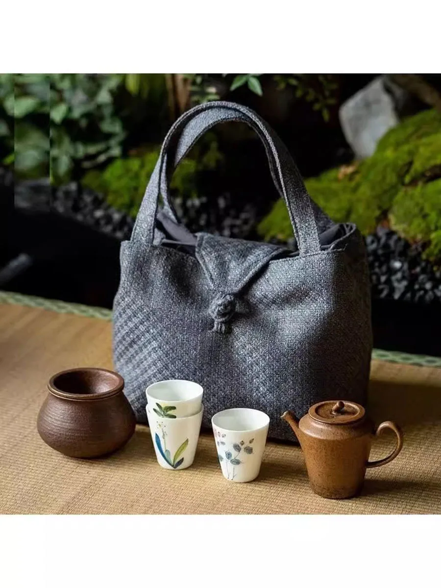 Retro Storage Bag Portable Tea Set Organizer Chinese Style Travel Pouch Tea Ceremony Accessories