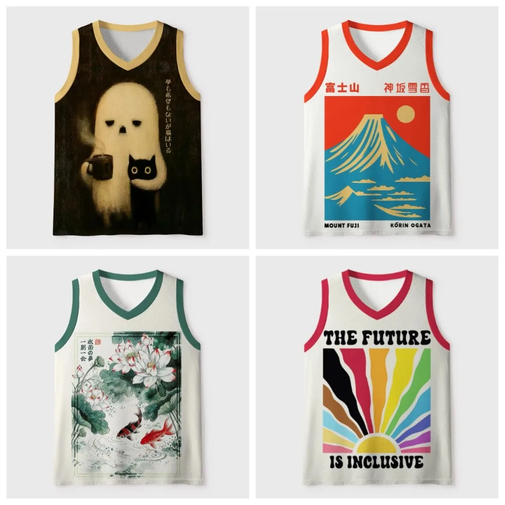 Ghost with Coffee and Black Cat Pattern 3D Printing Men's V-Neck  Vests Outdoor Sports with Breathable and Quick-Drying Clothing