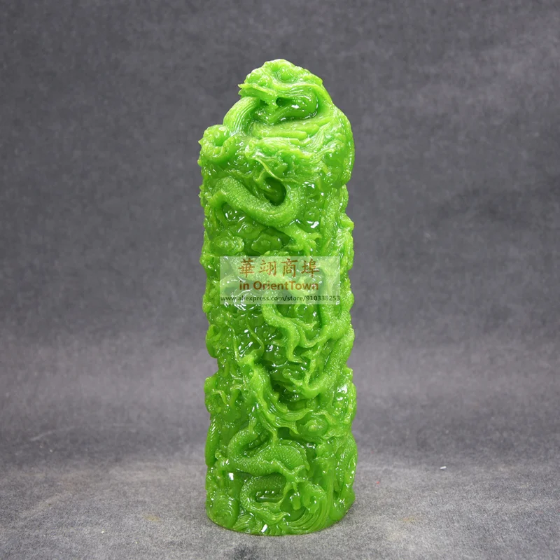 Diameter 6.5 cm imitation Jasper Xiuyu cylinder Dragon Play Pearl carving stone seal luminous stone signet carving idle seal