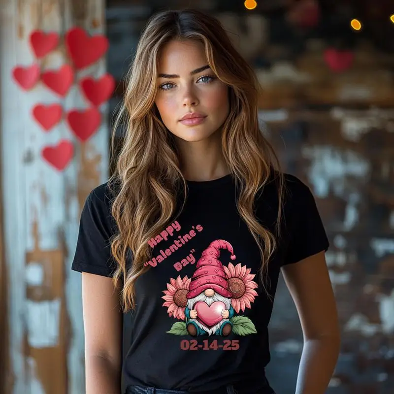 

Трикотажная футболка Valentine Gnome Cute Gnomie Love Design Романтическая скандинавская футболка San Valentín Gnomo