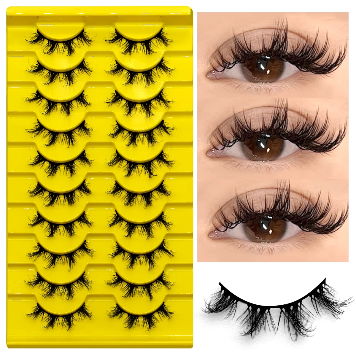 GROINNEYA Fluffy Lashes 5/10 pairs Manga Lashes 3D Natural False Lashes Fluffy Soft Cross Wispy Natural Eyelash Extension Makeup