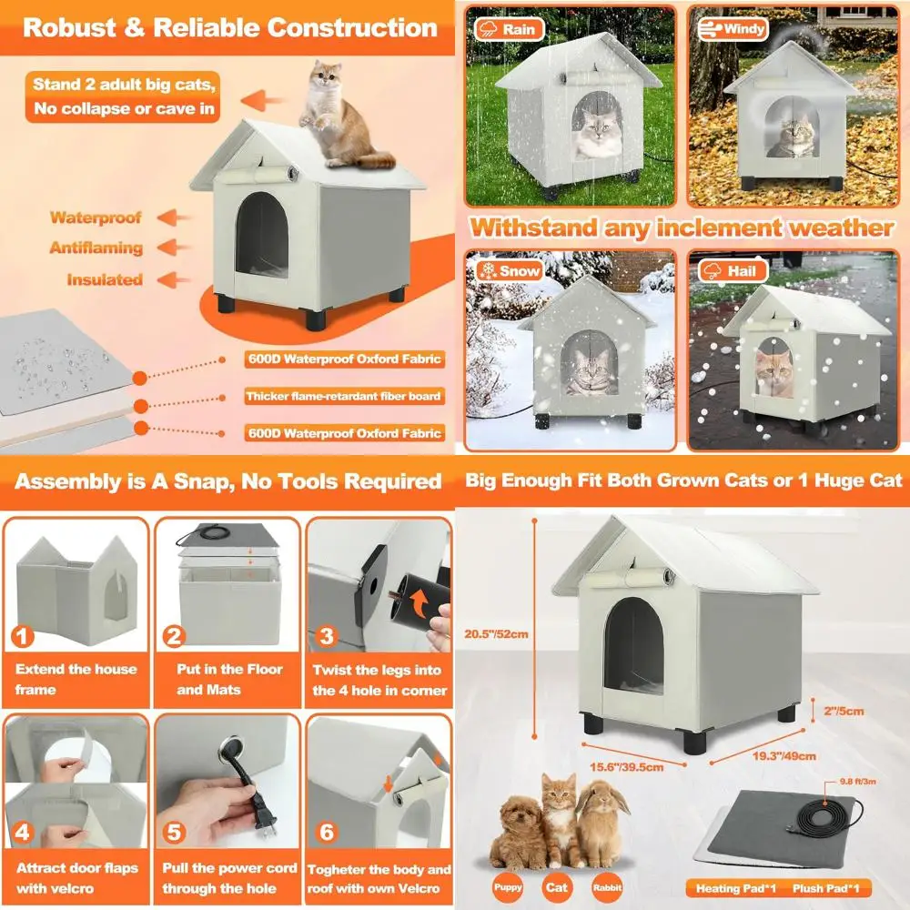 

Изолированное укрытие для кошек на открытом воздухе с нагревательным ковриком для зимы, защищенное от атмосферных воздействий среда обитания для бродячих кошек и мелких животных