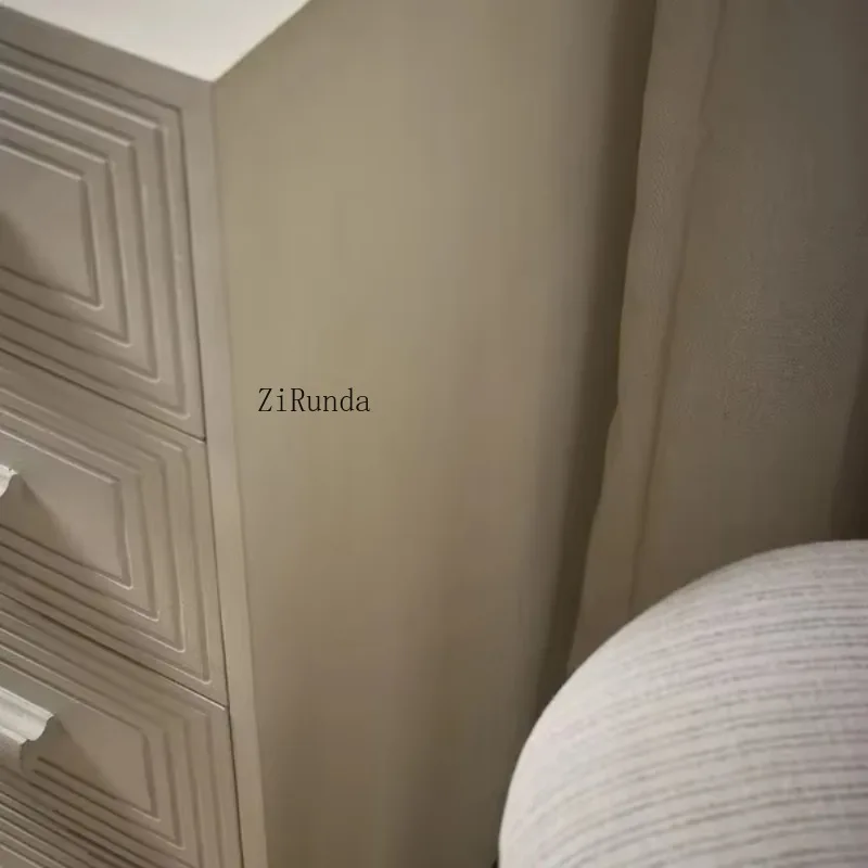 Four-drawer dresser with groove details, solid wood frame, bedroom chest of drawers, suitable for home storage