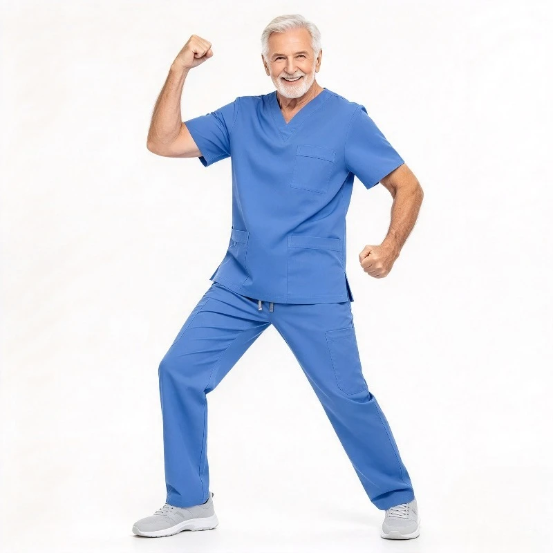 Enjelwang Men's V-neck Frosted Workwear Two-piece Caregiver Casual Wear Doctor Nurse Beauty Work Practical Clothing