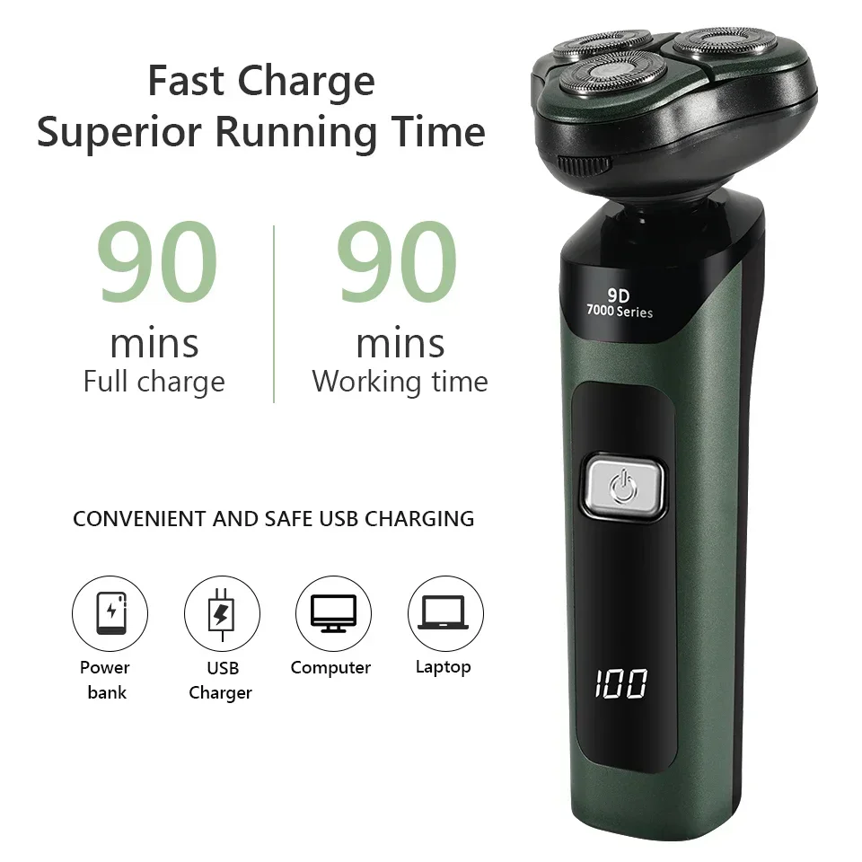 Rasoio elettrico Display digitale LCD a tre teste galleggiante 4 In 1 rasoio ricaricabile Smart Razor rasoio impermeabile carica di tipo C