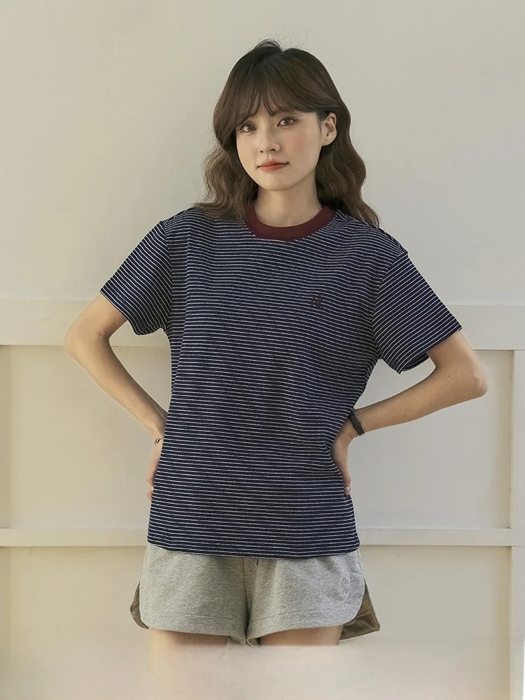 

Футболка с объемным плечом в космическую полоску, женская летняя повседневная универсальная футболка, модный топ из смеси хлопка и полиэстера ort Sve