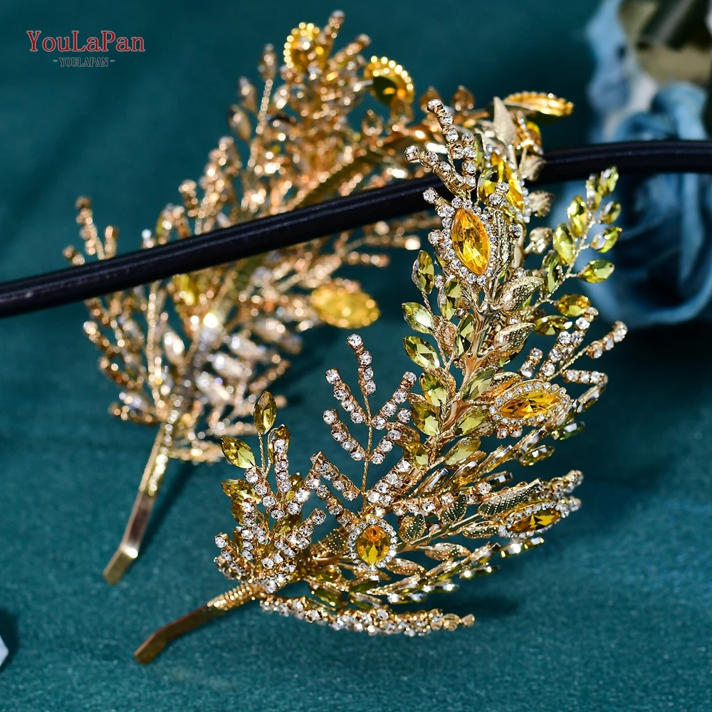 YouLaPan Luxury Golden Color Bride Head Hoop Bling Rhinestone Headpiece Wedding Hair Accessories Women Banquet Headwear HP948
