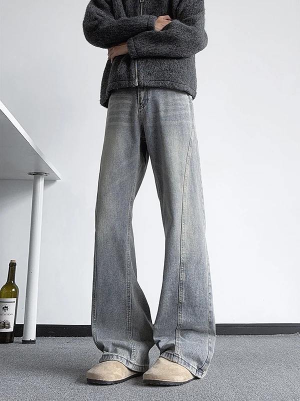 

American Sle Thiened Fce Lined Wide Leg Jeans Men's Autumn Winter Faion Brand Straight Casual Pants Knife