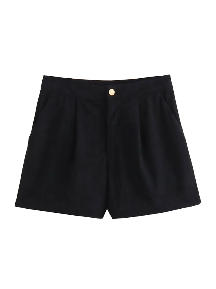 

European and American 2024 autumn new women's retro loose casual versatile simple solid color straight high waist wide leg short