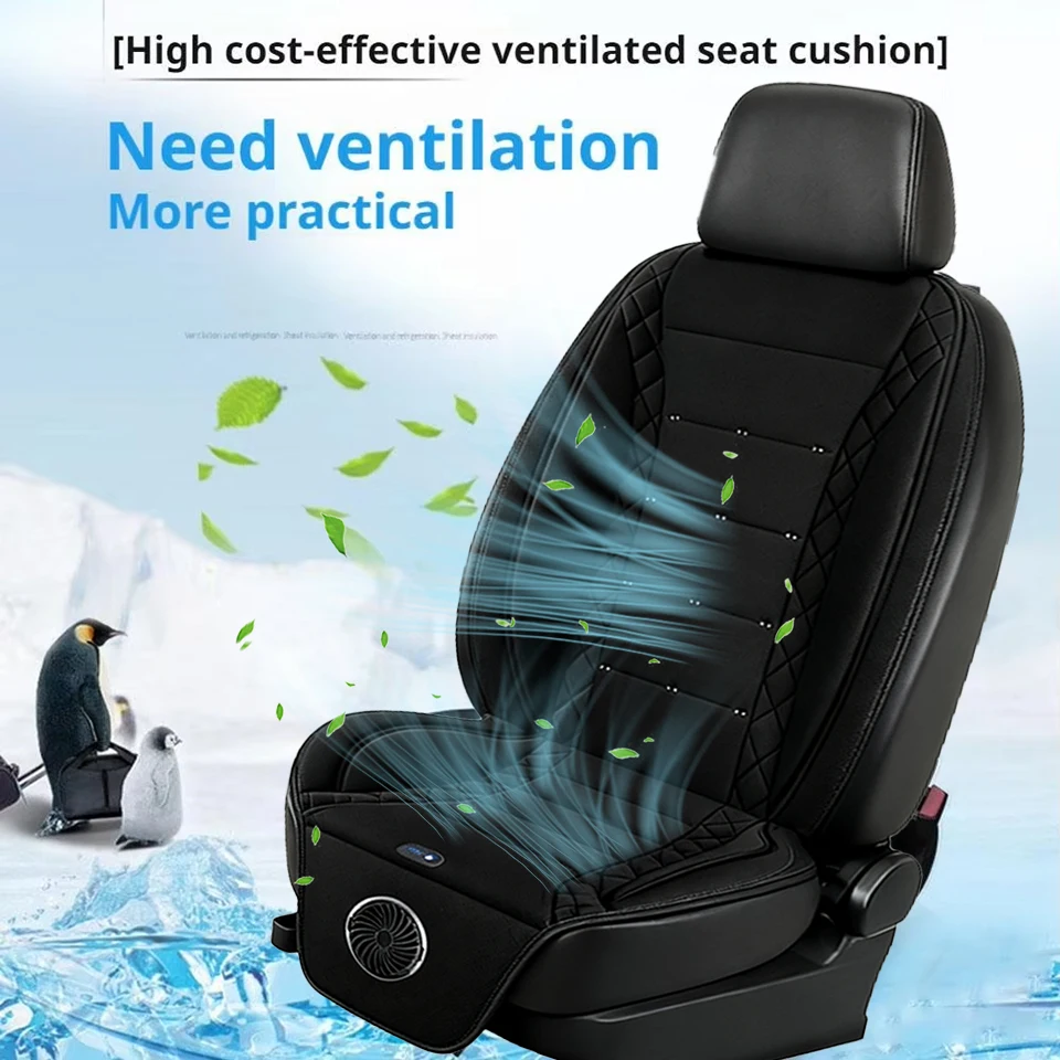 12V 24VCar Ventilated Seat Cushion Cooling Pad USB Powered Breathable Air Flow with Backrest & Built-in Blower Fan Seat Cushion