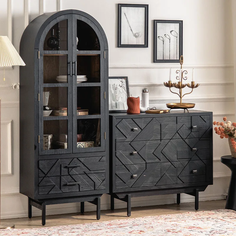 European style entrance foyer, foyer, shoe cabinet, hall storage cabinet, black retro dining cabinet