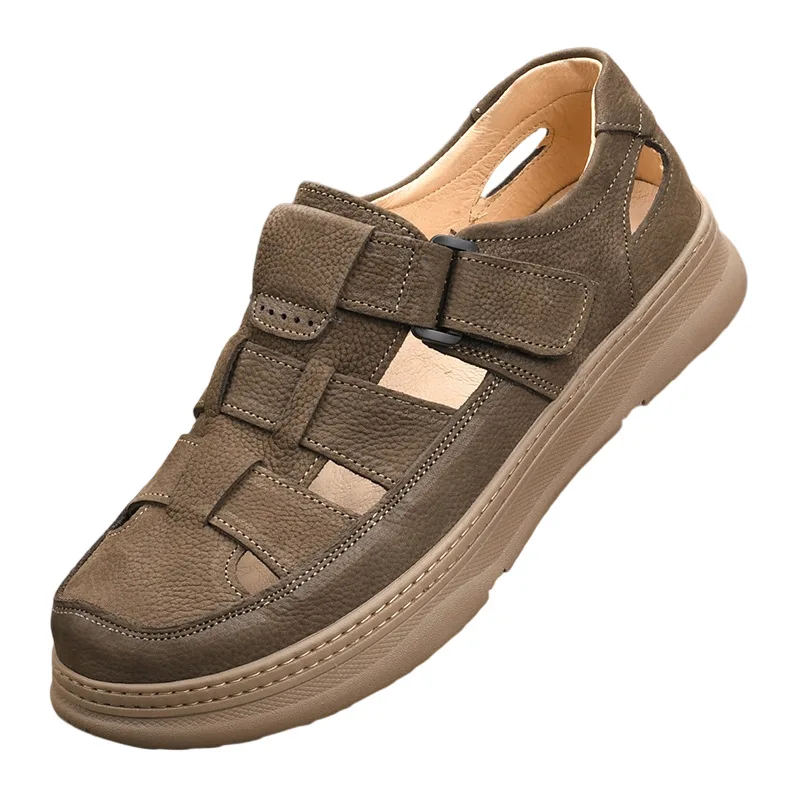 

Leather Sandals Summer Breathable First Layer Cowhide Soft Sole Soft Surface Casual Shoes Light Thick Sole Hollow Men's Shoes슬리퍼
